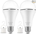 Emergency Rechargeable Led Light Bulb with Hook,Stay Lights Up When Power Failure, 1500mAh 12W 60W Equivalent LED Light Bulbs for Home, Camping, Hiking, 2 Pack