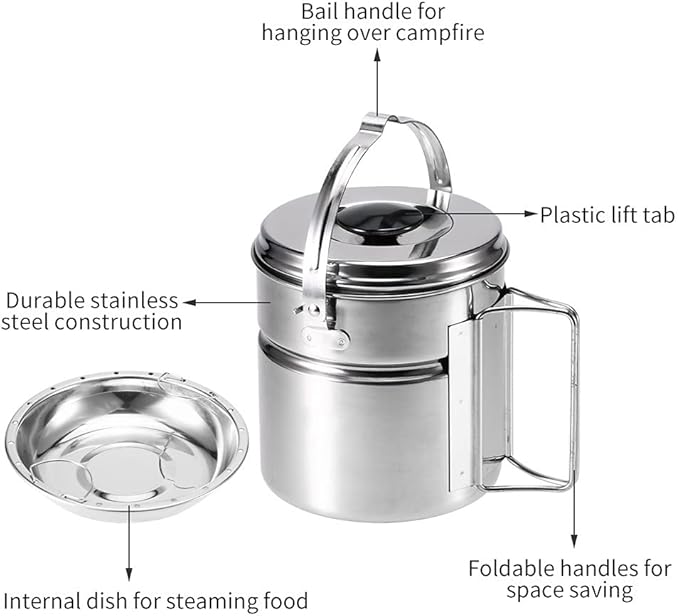 Outdoor Hiking Camping Cookware Set Stainless Steel Handle Camping Pot Cooking Tableware Picnic Set Pot Dinnerware