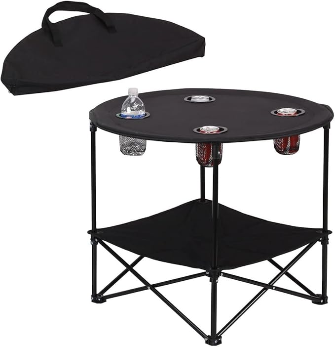 Camping Table Portable Folding Camping Side Table for Outdoor Picnic, Beach, Games, Camping, Sport & Patio Tables Folding with Carry Case for Travel & Storage, Black.