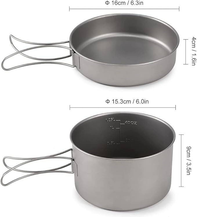 Titanium Bowls Camping Cookware Set Camping Pot Outdoor Pan Outdoor Cooking Tableware with Foldable Handles Mesh Sack,