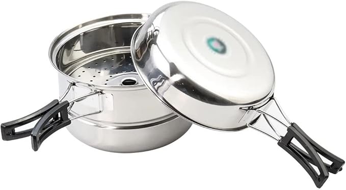 JSEIAJB Stainless Steel Camping Cookware Set Folding Handle Portable Pot Pan Outdoor Cooking Tableware for Picnic Hiking