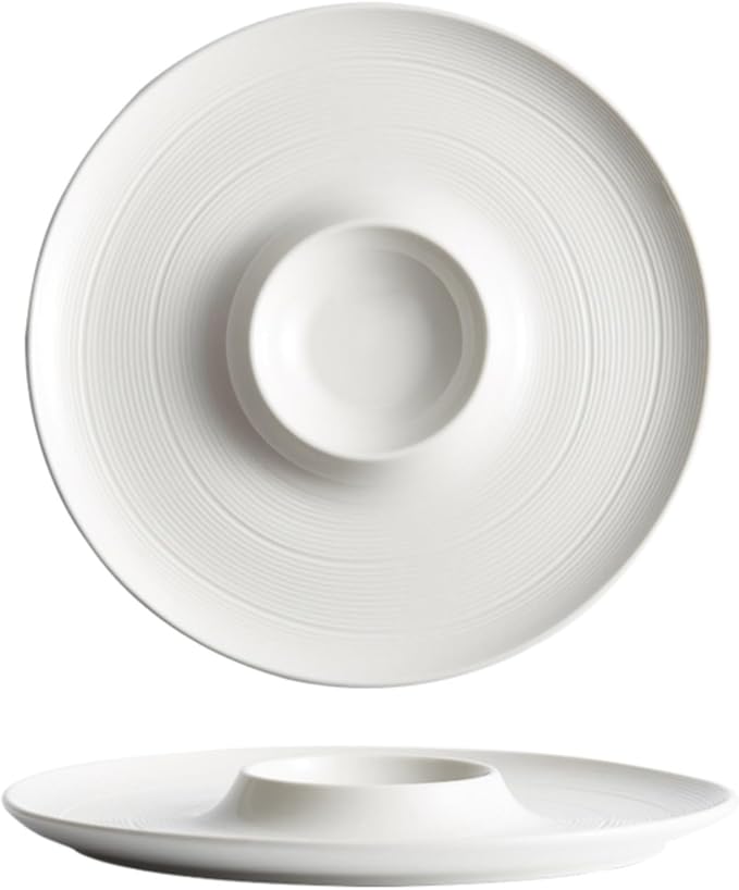 Camping Plates 9.5-inch Brushed White Thick Soup Creative Noodles Hotel Service Breakfast Tableware Dish Volcano Plate Restaurant Dessert Decorative Plate(12 in)