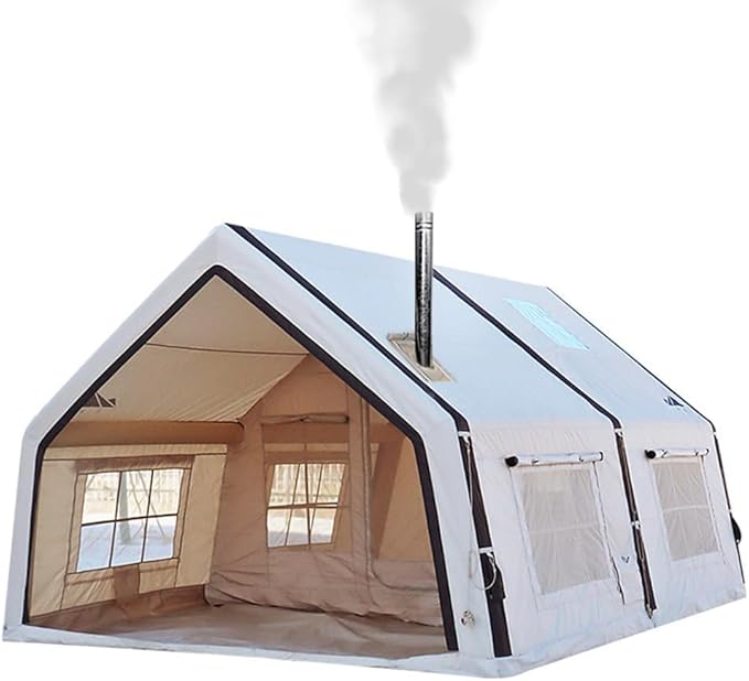 4 Season Inflatable Camping Tent with Separate Living and Sleeping Area,3000mm Waterproof Pop-Up Tent with Pump and Stove Jack Hole,4-6 Person Glamping Tent
