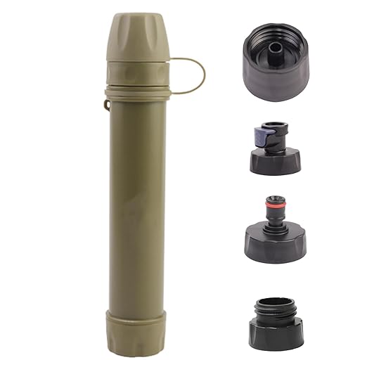 1 Pack Survival Water Filter Straw for Hiking & Camping, 2025 Personal Portable Water Purifier, 3000L Long Life, Includes Bottle & Hydration Bladder Adapters (1, Dune Brown, 3x3x19.3cm)