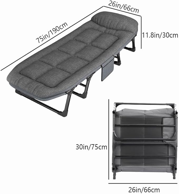 Adult Camping Bed,6-Speed Adjustable Portable Sleeping Bed with Headrest Free Installation,Suitable for Outdoor Camping and Indoor Lunch Breaks (75x26in)