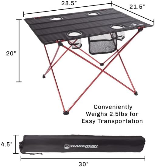 Camp Table - Outdoor Folding Table with 4 Cupholders and Carrying Bag for Camping, Beach, Picnic, Sporting Events, and More by Wakeman Outdoors | Outdoor, 4 Cupholders, Carrying Bag, Camping, Beach, Picnic