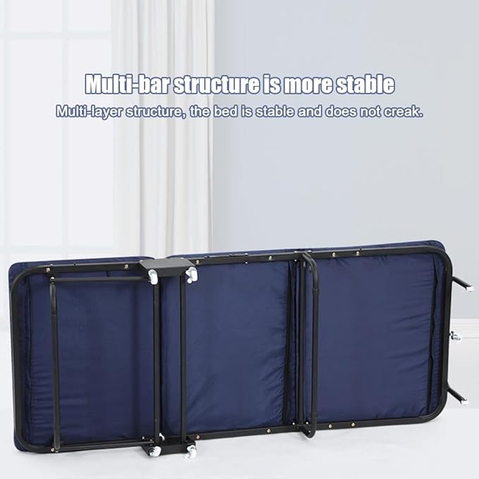 Folding Bed with Mattress, Portable Foldable Adult Bed Frame for Guest, Fold up Bed Cot for Indoor Outdoor Travel Camp Vacation(Red)