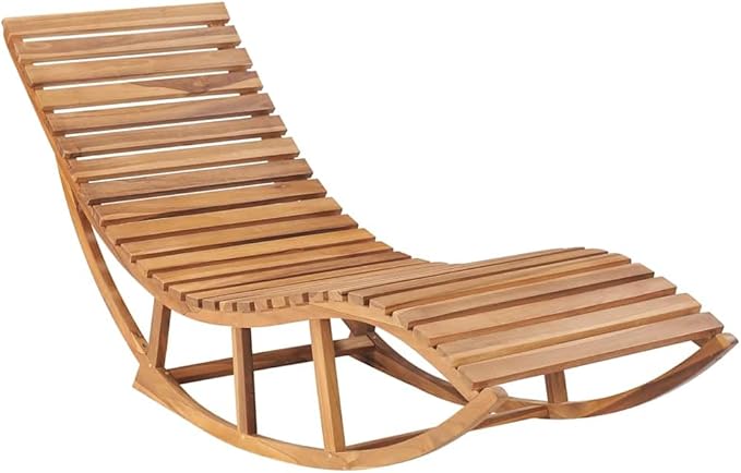 Rocking Sun Lounger with Cushion Solid Teak Woodoutdoor Lounge Chairs Recliner Chair Patio Chairs Camping chairsSuitable for Gardens, courtyards