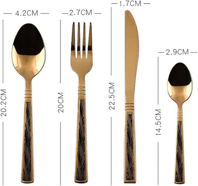 Gold Carved Handle Kitchen Utensils Set for 16 Personer Silverware Set Spoons and Forks Set Flatware Set Mirror Effect Cutlery, Integral Molding for Daily Household Use & Camping, 64-Pcs