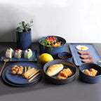 Camping Plates Blue Ceramic Tableware Nordic Style Western Steak Plate Sushi Rice Bowl Soup Salad Noodle Decorative Plate(5PCS)