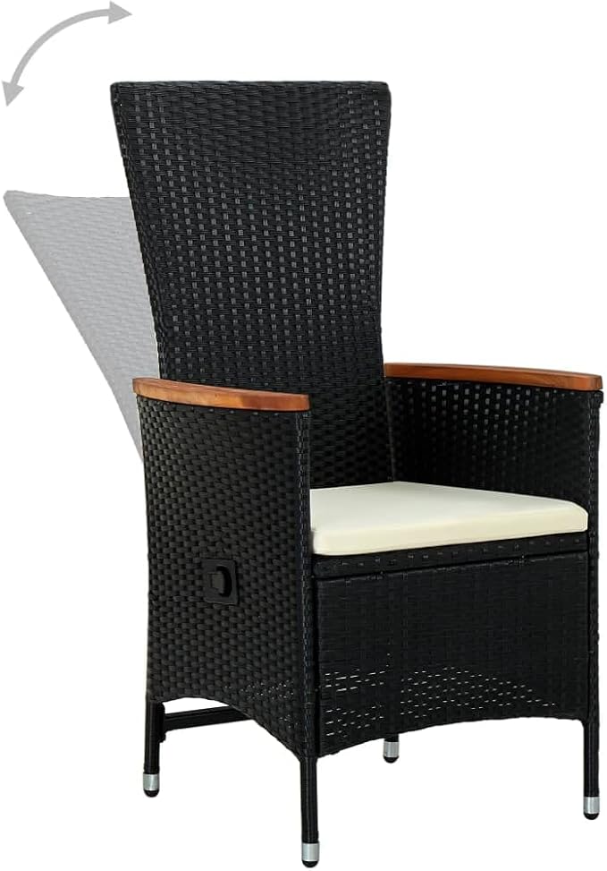 Armchair Set of 2 Black PE Rattan Standard Adjustable Armrests Outdoor Chair Backyard Furniture Camping Chair for Deck Outdoor