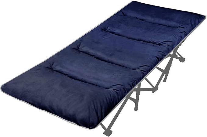 LITA XL Cot Pads for Camping, Soft Comfortable Cotton Thick Sleeping Cot Mattress Pad 72"x26", Grey and Navy Blue (Only Pad)