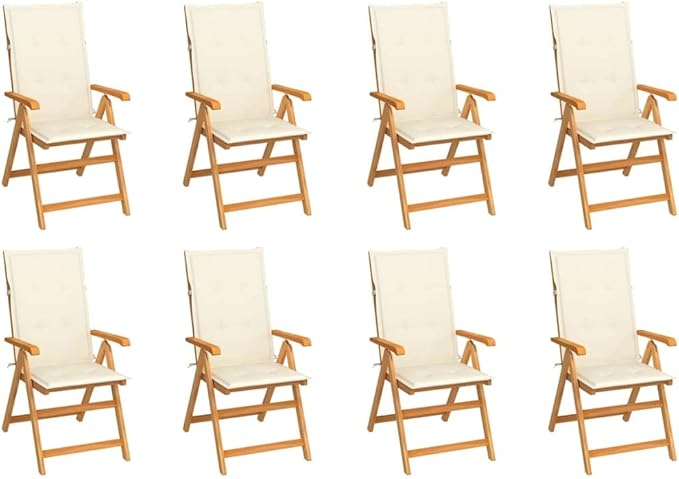Reclining Patio Chairs with Cushions 8 pcs,Outdoor Folding Chair,Lounge Chair,Portable Camping Chair,Tanning Chairs for Outside,Garden Chair,for Outdoor Patio, Campsite, or Yard,Solid Teak Wood