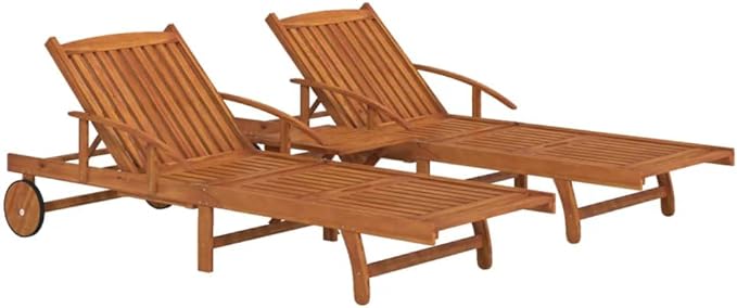 2 Piece Sunlounger Set with Table Solid Wood Acaciacamping Chairs Tanning Chair Patio Chairs Outdoor Lounge chairsSuitable for Gardens, courtyards