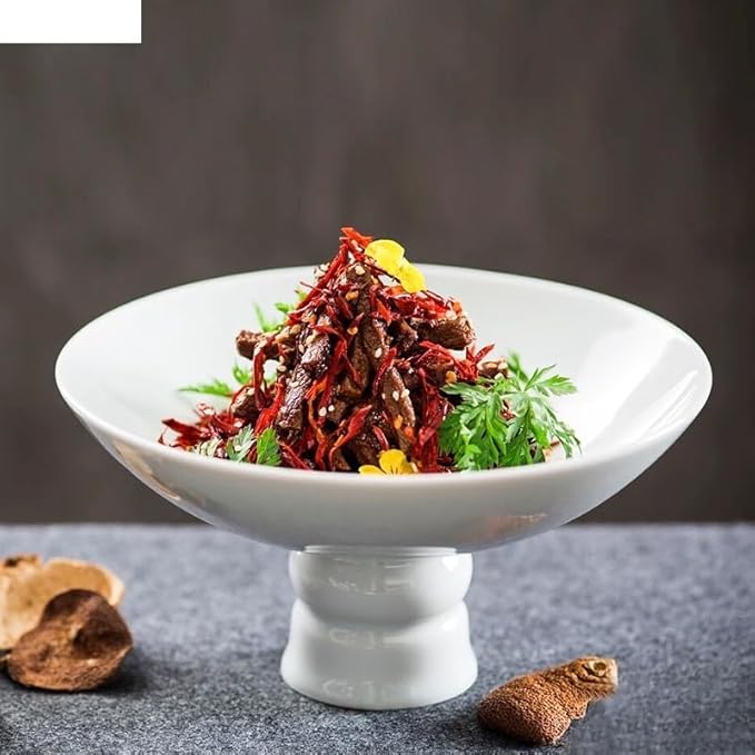 Camping Plates Ceramic Dinner Bowl Tableware Vegetable Plates High Feet Fruit Salad Bowls Soup Basin Restaurant Snack Desserts Tray Decorative Plate