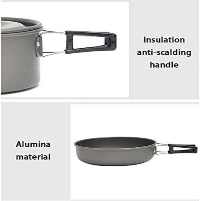 Camping Cookware Cook Camping Backpack Tableware Outdoor Cookware Pot Picnic Canteen Survival Hiking Boiler Set Outdoor Picnic(Black)