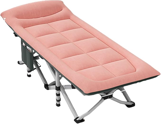Portable Folding Camping Cot, Camping Cot with Thick Pad, Outdoor Portable Folding Lounge Chair Sleeping Cots Bed, Perfect for Camping, Pool, Beach,A