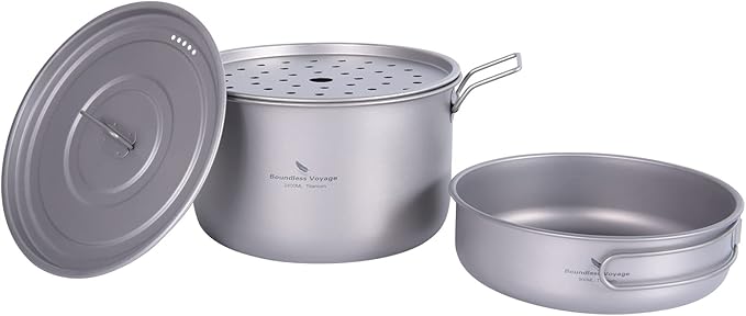 Boundless Voyage Camping Cookware Lightweight Cooking Pot Set Titanium Pot Portable for Outdoor Cooking Traveling Hiking Trekking Backpacking, 1-5 Person