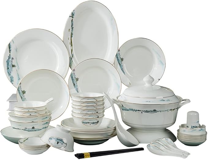 Retro Household Bone Porcelain Tableware Dishes Dishes and Chopsticks Set
