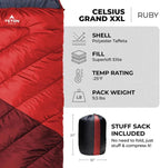 Teton Celsius XXL Sleeping Bag, Cold Weather Sleeping Bags for Adults and Kids, Camping Made Easy and Warm. Compression Sack Included, 35F, 25F, 0F, 20F Degree