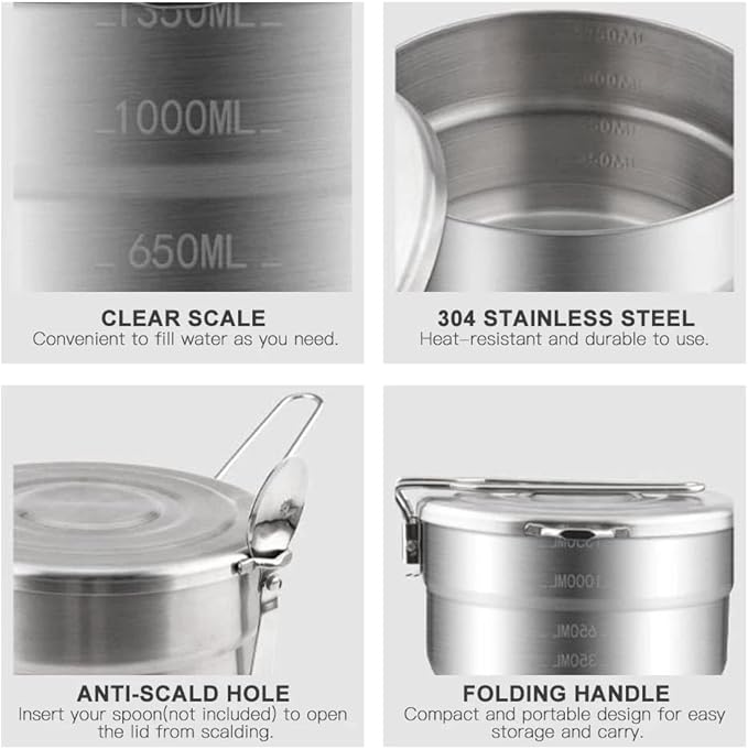 Stainless Steel Lunch Case with Storage Bag Camping Pot Tableware for Outdoor Backpacking Hiking Fishing Picnic