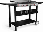 Gas One Flat Top Grill With 4 Burners - Premium Propane Outdoor Grill Cart - Stainless Steel Auto Ignition Camping Griddle - Easy Cleaning Cooking
