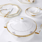 Ceramic Tableware Set with 56 Pieces, Bowl/Soup Pot/Spoon, Bone China Tableware, Octagonal fold Design, Porcelain Combination Set