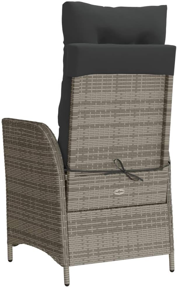 Reclining Patio Chairs 2 pcs with Cushions Gray Poly Rattan Porch Chairs Camping Chairs Patio Chairs Living Room Chairs for Dining Patio Bedroom Outdoor