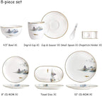 Pottery Tableware,8 Pieces Landscape Painting Porcelain Dinnerware Set Ceramic Plate Combination Sets Dinner Plate Dessert Plate Bowl and Mug