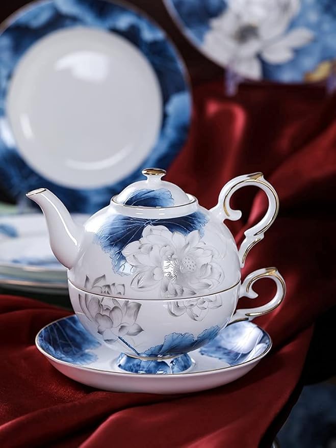Enamel Watercolor Floral Tableware, 45 Bone China Tableware Set, 10-person Chinese Tableware, Light Luxury Bowl And Plate Set, Camping Outdoor Tableware