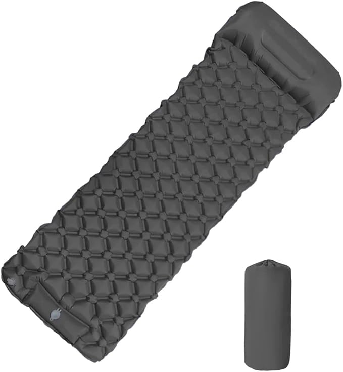 Outdoor Camping Inflatable Mattress Sleeping Pad with Pillows Hiking(Gray)