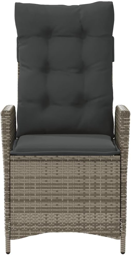 Reclining Patio Chairs 2 pcs with Cushions Gray Poly Rattan Porch Chairs Camping Chairs Patio Chairs Living Room Chairs for Dining Patio Bedroom Outdoor
