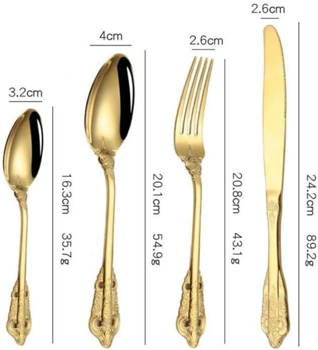 Silverware Flatware Cutlery Set， 4/16/24/32/40/48-piece Palace Tableware Set Retro Embossed Tableware Creative Golden Tableware Knife， Fork and Spoon Set，Golden-10Set-40Pcs