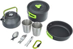 Camping Cookware Set Lightweight Portable Camping Pan Kettle Cups Outdoor Spoon Fork Cutter Outdoor Tableware for Picnic Hiking (Color : Orange) (Green)