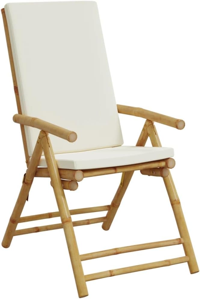 Folding Patio Reclining Chairs 2 pcs with Cushions Bamboo Lounge Chair Camping Chair Lawn Chairs Living Room Chairs for Bedroom Patio Outdoor Dining