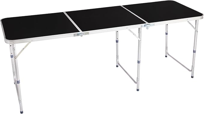 6Ft Camping Table Folding Portable Camp Aluminum Fold Up Lightweight Table Outdoor for Camping, Picnic, Portable Folding Aluminum Table Easy to Set & Carry - Black 180 x 60 x 70cm
