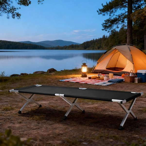 Portable Folding Camping Cot, Heavy Duty Sleeping Bed with Carrying Bag, 610D Oxford Cloth & Lightweight Aluminum Frame, 275lbs Load, Outdoor Cot for Adults, Travel, Hiking, Office (Black, 2 Pack)