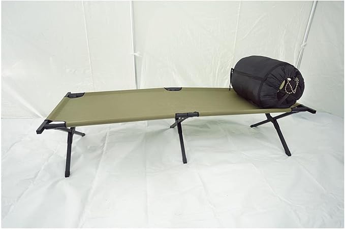 HQ ISSUE Camping Cot for Adults, Heavy-Duty Comfortable Military Army Style Portable Folding Sleeping Camp Tent Bed with Carry Bag, 225-lb Capacity