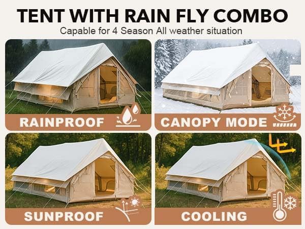 8/10/12 Person Large Inflatable Tents for Camping, 4 Season Blow Up Tents with Canopy/Rainfly, Luxury Inflatable Tent House with Stove Jack, Easy Setup Inflatable Camping Tent.