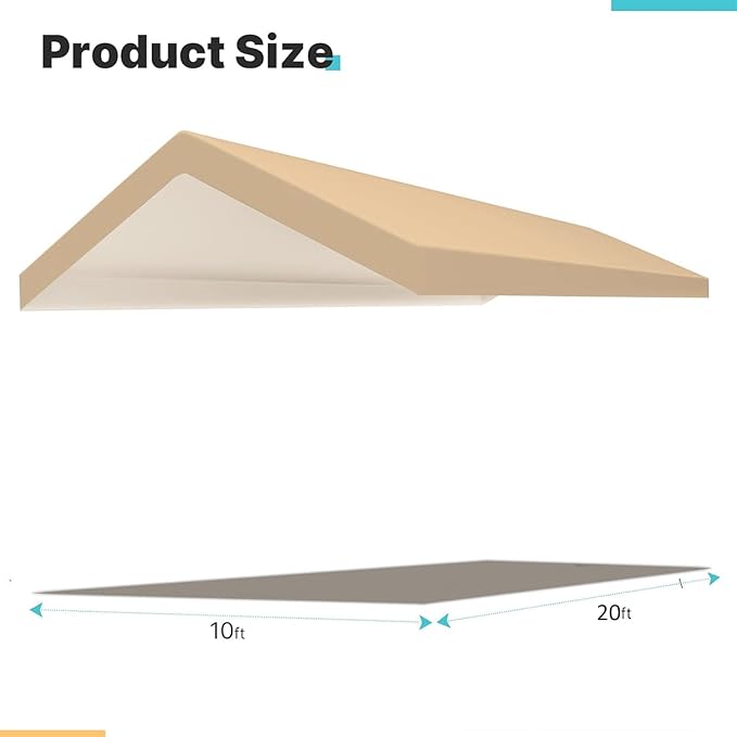 Carport Replacement Canopy Cover for Car Tent Top Garage Shelter Cover Tarp with Ball Bungees (Only Top Cover, Frame Not Include) (Beige 10’ x 20‘)