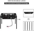 Bonnlo 3 Burner Outdoor Portable Propane Stove Gas Cooker, Heavy Duty Iron Cast Patio Burner with Detachable Stand Legs for Camp Cooking (3-Burner 225,000-BTU)