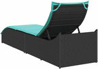 Folding Sun Lounger with Cushion and Storage Black Poly Rattanpatio Tanning Chair Camping Chairs Recliner Suitable for Garden Courtyard
