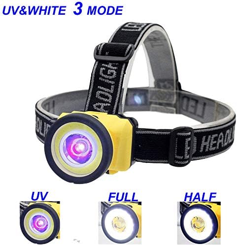 Headlamp 395nm Led UV Blacklight and White Light Spot Scorpions Emergency Headlight Pet Urine Stain Detection Cob Free Handheld Flashlight for Jogging Running Camping Fishing 2pcs