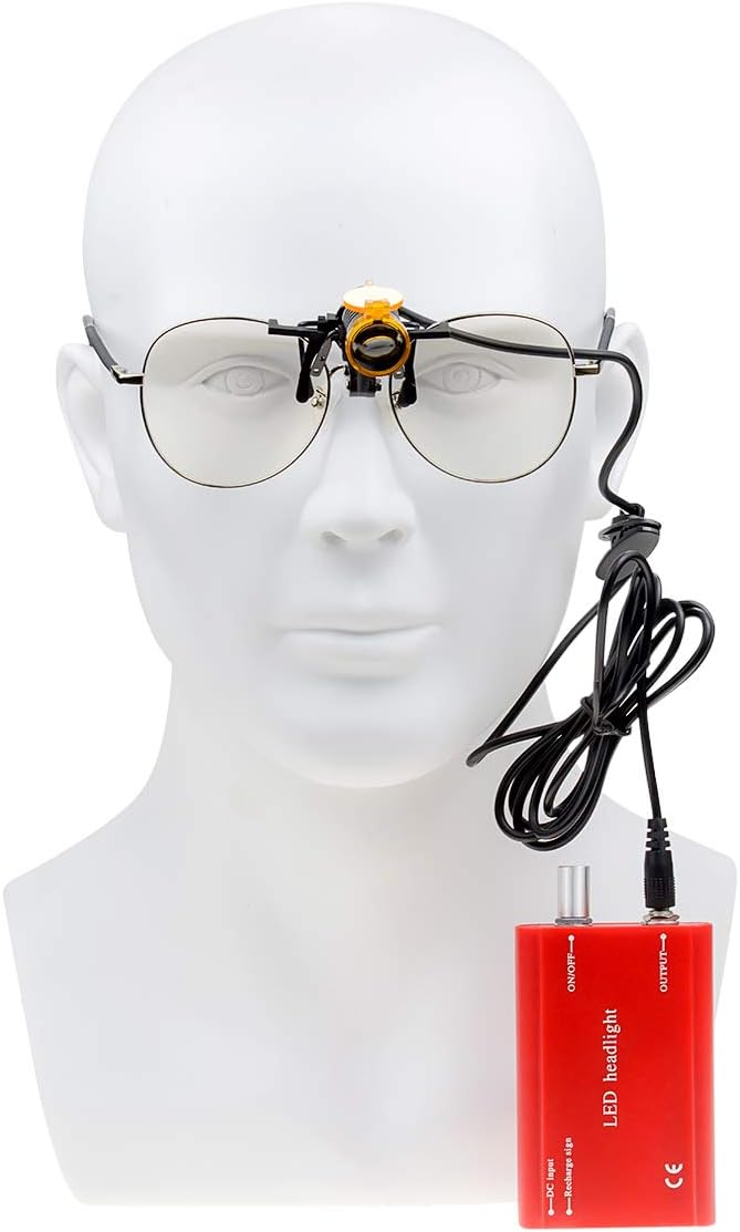 Dental Protable LED Head Light Lamp for Dental Surgical Medical Binocular Loupe Metal Clip with Plastic Body for Fast Heat Dissipation (Red)