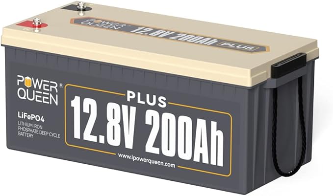 Power Queen 12V 200Ah PLUS LiFePO4 Battery, Lithium Battery with 200A BMS, 2560W Load Power, 15000 Deep Cycles for RV Motorhome, Trailer Van Camper, Solar, Off-Grid