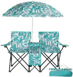 VINGLI Beach Chair with Umbrella for Adults, Double Camping Chair with Canopy & Cooler Fold-Up Table, Carrying Bag, Folding Chair for Outdoor (Pineapple Pattern)
