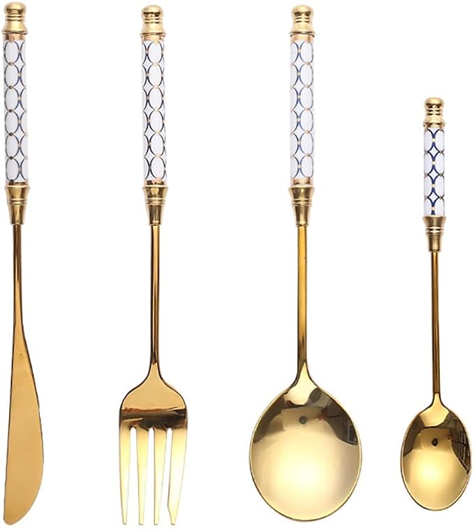 Luxury 64 Pieces Silverware Set for 16, Modern Unique Stainless Steel Gold Flatware Cutlery Set, Eating Tableware Utensils for Home Restaurant Wedding Party