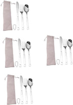 Yardwe 4sets Portable Stainless Steel Camping Cutlery Outdoor Tableware Fork Spoon and Cutter Compact Design for Easy Storage and Cleaning for Hiking and Picnics