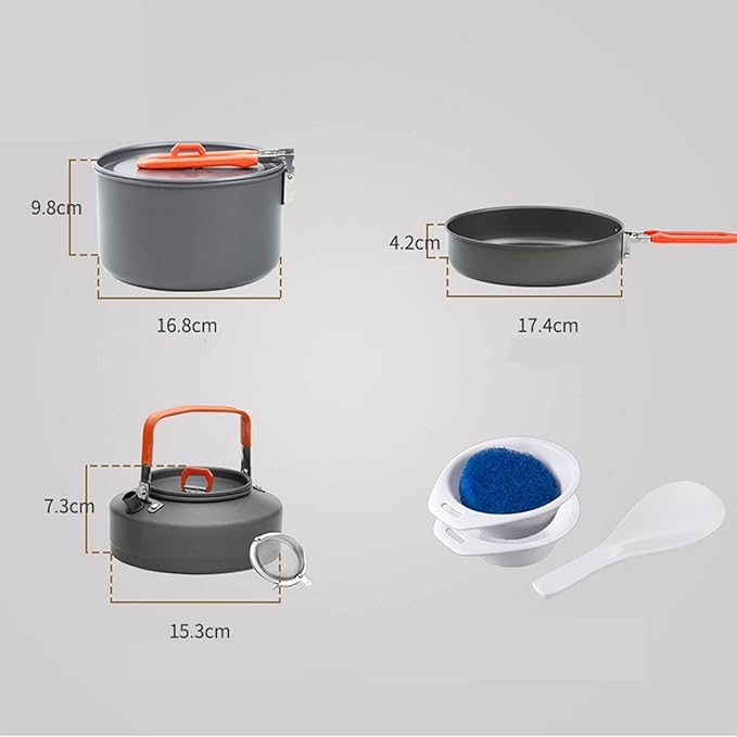 Camping Cookware Set Hiking Heat-Exchanger Aluminium Pot Tableware Dishes Lightweight Foldable Pots Pans for Backpacking Picnic Outdoor