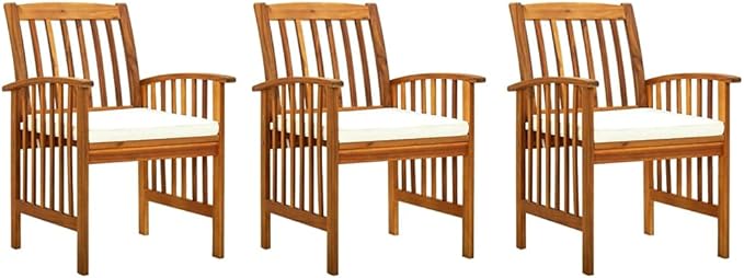 (Fast Shipment) Patio Dining Chairs, Outdoor Chairs, for Camping Pool Beach Deck, Lawn Chair Patio Dining Chairs 3 pcs with Cushions Solid Acacia Wood